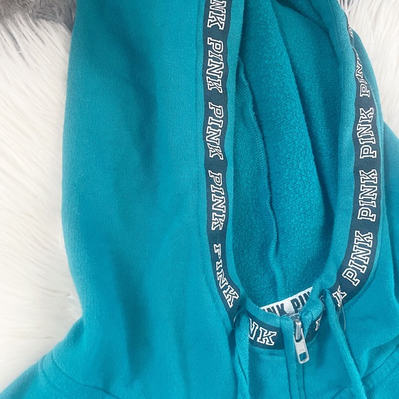 Victoria's Secret PINK Teal Half Zip Hooded Pullover Sweatshirt Size Medium - Picture 6 of 7